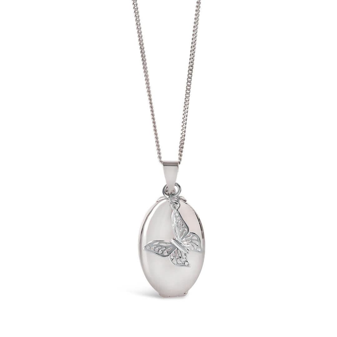 Elegant Silver Four Photo Oval Butterfly Locket Necklace - Perfect for Valentine's Day Gifts, Anniversary Presents & Keepsake Jewelry
