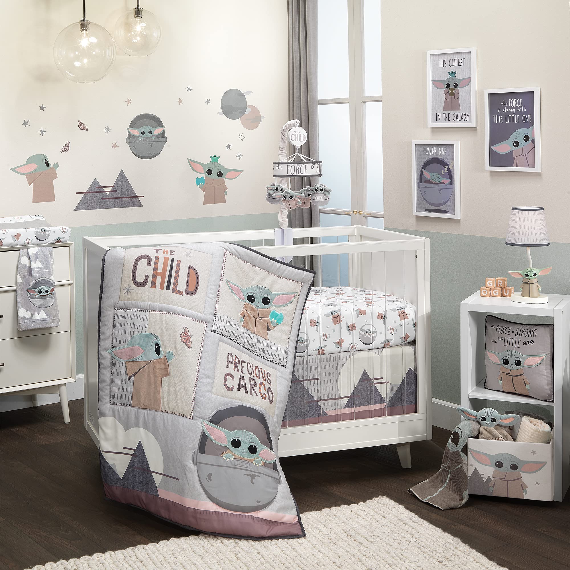 Lambs & Ivy Star Wars The Child Baby Yoda 3-Piece Crib Bedding Set for Nursery | Soft & Safe Baby Bedding for Newborns & Infants | Perfect for Star Wars Themed Nursery Decor