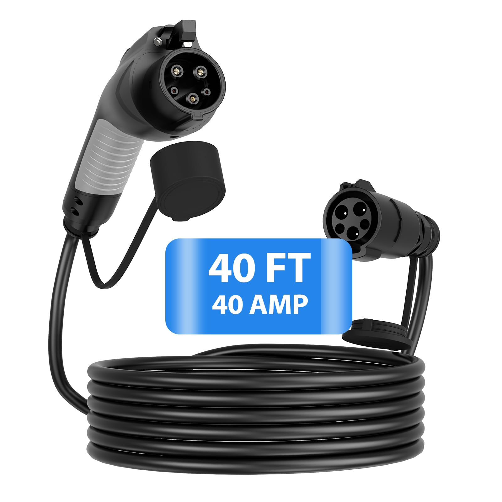 40ft 40Amp J1772 EV Charger Extension Cable - SAE J1772 Compatible for 110V-240V Level 1/Level 2 Charging - Waterproof IP66 Car Charger Cord with Storage Bag - Perfect for Home, Garage & Outdoor EV Charging