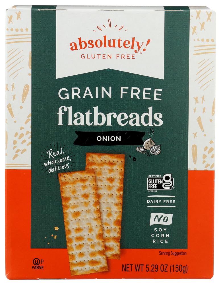 Absolutely Gluten Free Toasted Onion Flatbread - 5.29 Oz (Pack of 3) | Certified Gluten-Free Snacks | Perfect for Sandwiches, Charcuterie Boards & Healthy Snacking