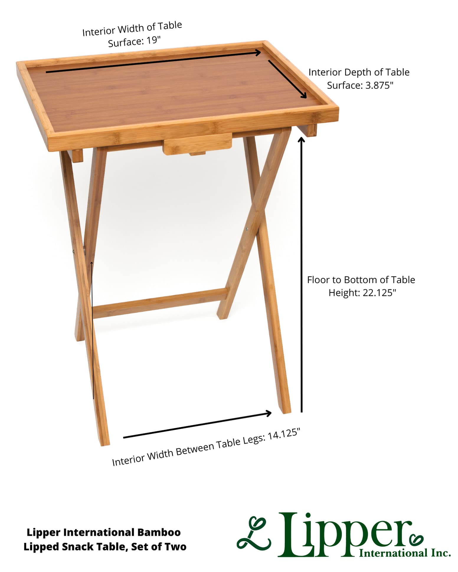 Lipper International Bamboo Wood Folding Snack Table Trays - Set of 2 | Portable Serving Tray for Kitchen, Home, Office & Playroom | Perfect for TV Dinners, Breakfast in Bed & Kids Snack Time