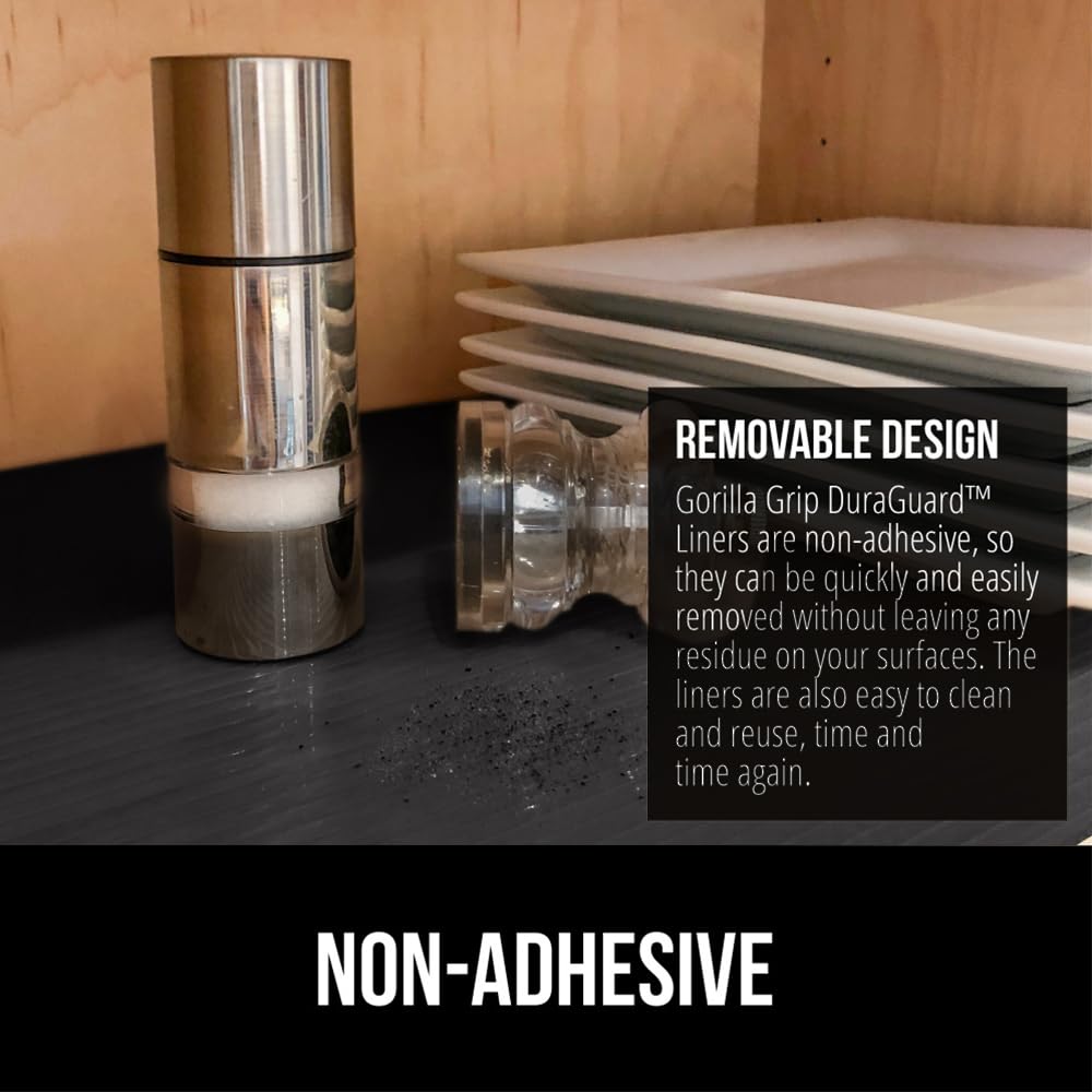 GORILLA GRIP DuraGuard Non-Adhesive Shelf Liner - 20x30 Inch Waterproof Cabinet Liner for Kitchen Drawers, Refrigerator, Pantry, Bathroom & Closet Storage - BPA Free Durable Plastic Shelf Protector (Jet Black) - Perfect for Organizing and Protecting Surfaces in Home & Office