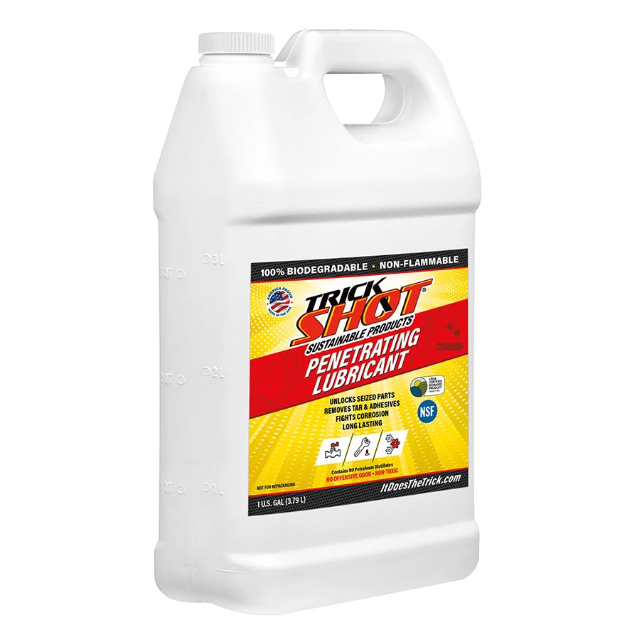 Trick Shot 3-in-1 Penetrating Lubricant Oil - Non-Toxic, Non-Flammable, Eco-Friendly Food Grade Industrial Spray - Biodegradable Anti-Seize Lubricant for Rust Protection, Degreasing & Cleaning - 1 Gallon - Perfect for Automotive, Machinery & Household Maintenance