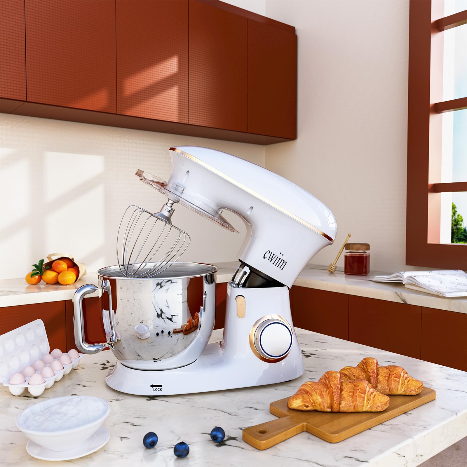 **660W 8.5Qt Stand Mixer - 6+ Speeds Electric Kitchen Mixer with Dough Hook, Flat Beater, Whisk & Splash Guard - Perfect for Baking Bread, Cake, Cookie, Salad & Egg (White) - Ideal for Home Bakers & Professional Chefs**