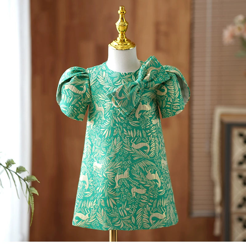 Adorable Green Floral Baby Girl Dress for Toddlers - Princess Birthday Party Outfit | Perfect for Weddings, Photo Shoots & Special Occasions