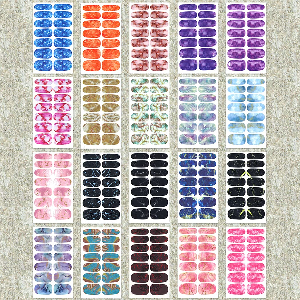 WOKOTO 20 Sheets Marble Nail Polish Strips Kit - DIY Peel & Stick Nail Wraps with Nail File for Women & Girls | Easy Nail Art Stickers for Home, Party, Wedding, Travel & Daily Manicure | Long Lasting Fake Nails for Salon-Quality Results at Home | Perfect for Nail Art Enthusiasts, DIY Manicures, Gift Giving and Special Occasions