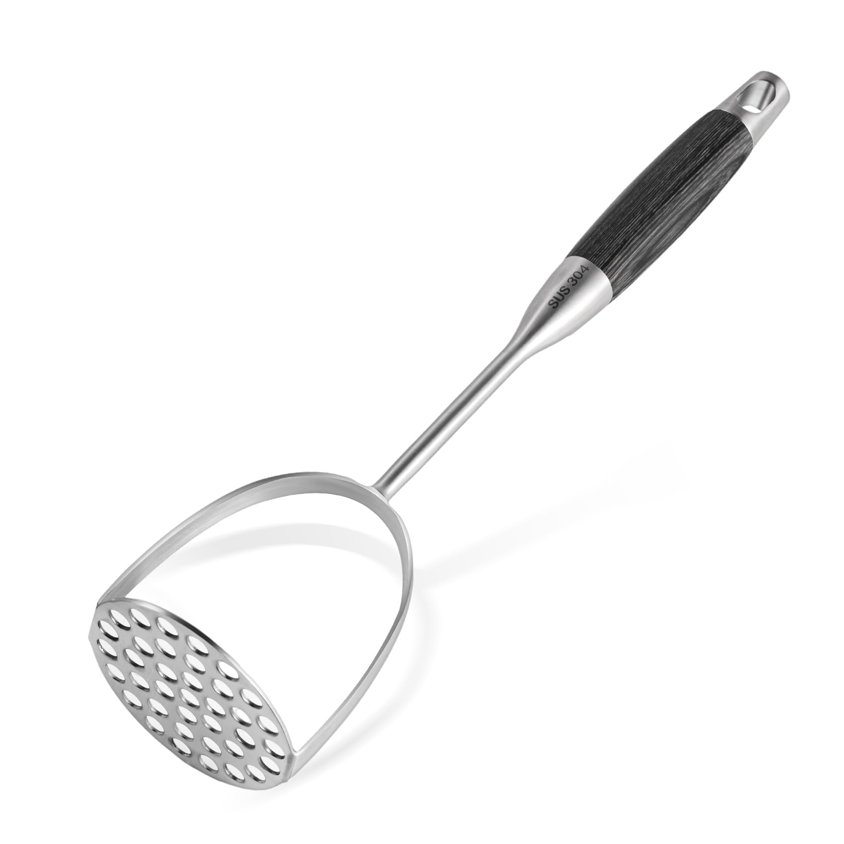 Premium Stainless Steel Potato Masher with Wooden Handle - Heavy Duty Kitchen Tool for Mashing Potatoes, Avocados & Vegetables - 13.5 Inch Long Handle for Easy Use - Perfect for Home Cooking, Meal Prep & Restaurant Kitchens