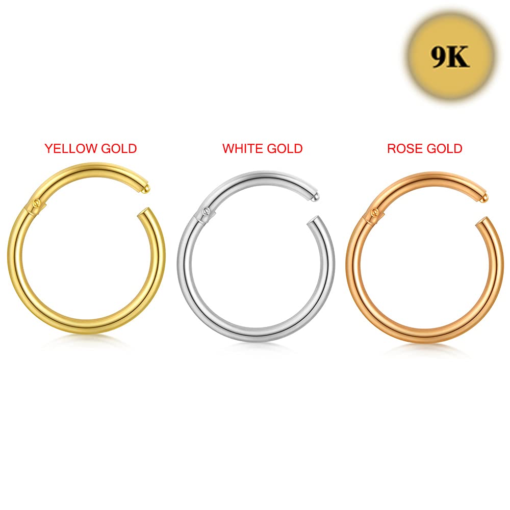9K Solid Gold 16 Gauge Hinged Segment Hoop Ring - Nose Ring, Cartilage Earring for Rook, Daith, Tragus & Helix Piercings | Hypoallergenic Body Jewelry for Everyday Wear & Special Occasions