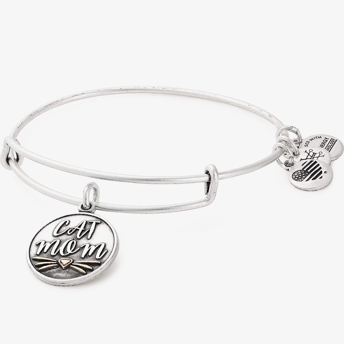Cat Mom Charm Bangle - Sterling Silver Cat Lover Bracelet for Women - Perfect Gift for Cat Owners & Pet Lovers - Wear Daily or for Special Occasions