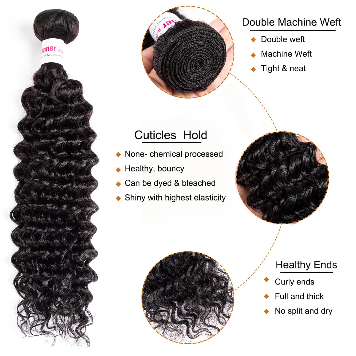 12A Deep Wave Human Hair Bundles 22 24 26 Inch - 100% Unprocessed Virgin Human Hair Extensions for Weaving & Styling - Natural Black Color (300g) - Perfect for Daily Wear, Parties & Special Occasions