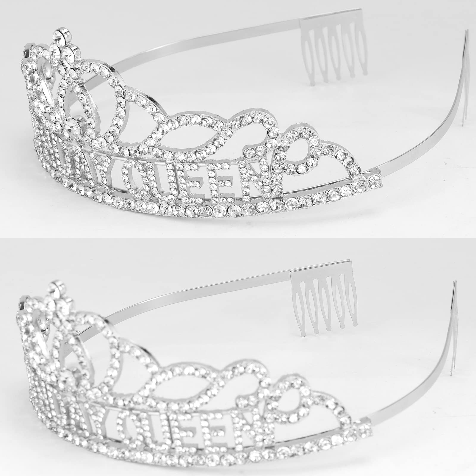 Silver Birthday Crown & Tiara Set for Women - Elegant Queen Sash & Crown for Birthday Parties, Bridal Showers, Bachelorette Events & Special Celebrations