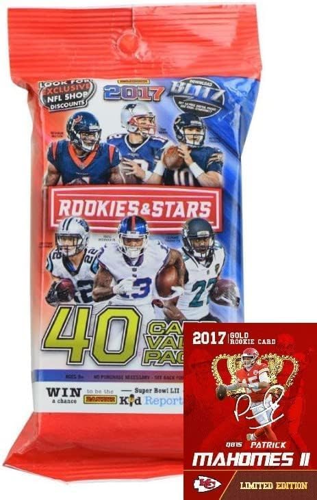 **2017 Panini Rookies and Stars Factory Sealed Football Card Fat Pack with 40 Cards (Authentic) – Chance for Patrick Mahomes II Rookie Autograph & Custom Novelty Card – Perfect for Collectors, Sports Fans, and NFL Memorabilia Enthusiasts**