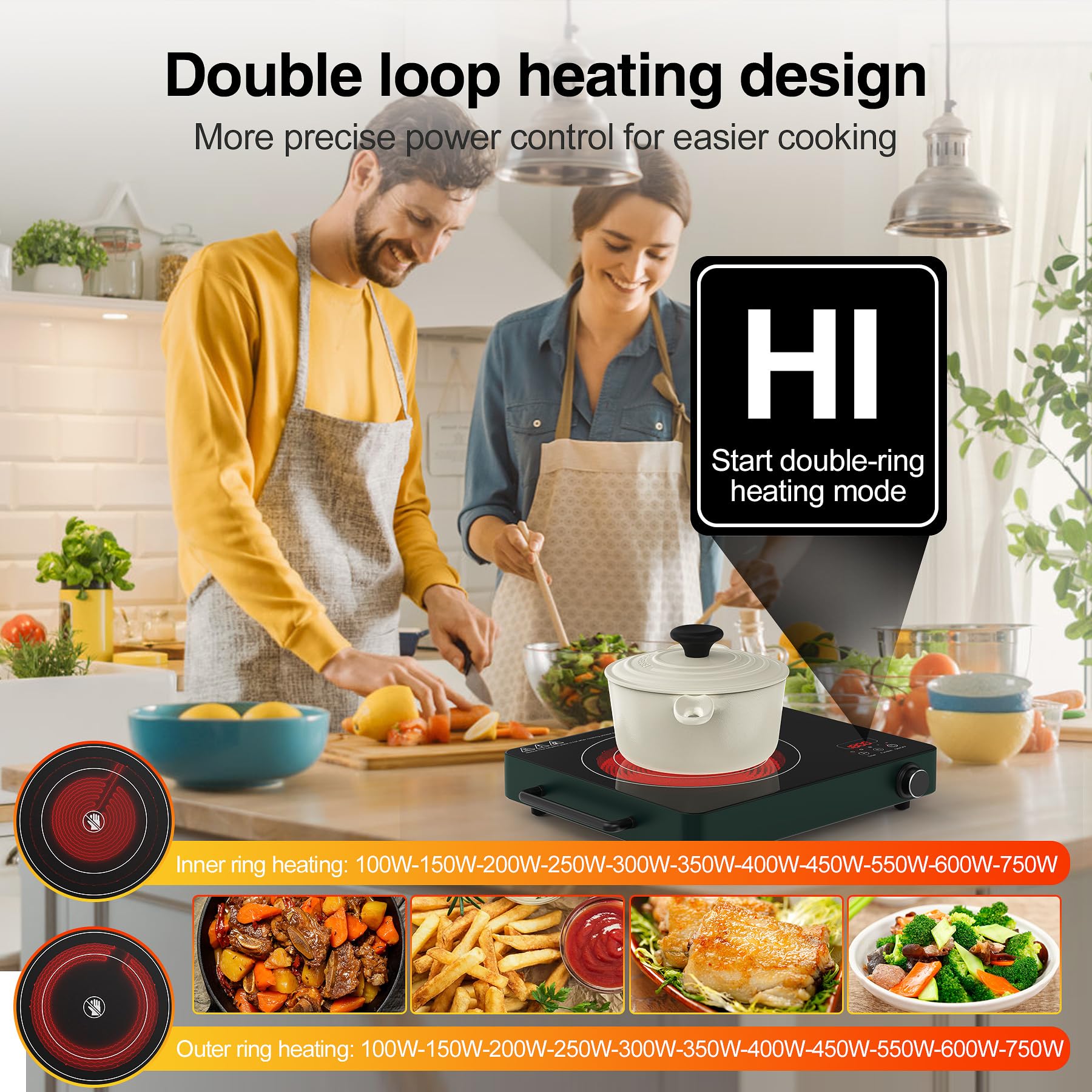 VBGK 1800W Electric Induction Cooktop with 9 Power Levels & Timer - Single Burner Portable Stove with Knob Control (110-120V) for Home Kitchen, Dorm, Camping & RV Cooking