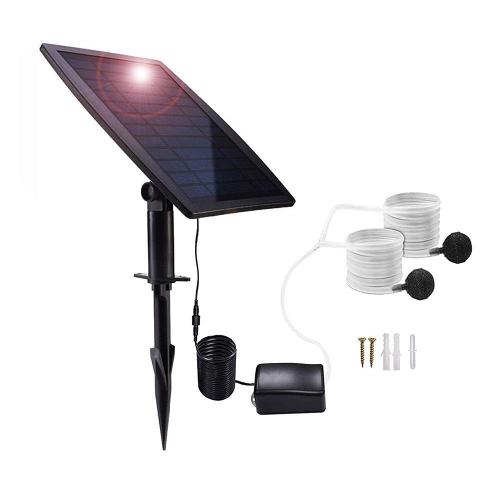 Lancoon Solar Powered Air Pump Kit - 2.5W Solar Panel with Air Pump, Hoses & Airstones for Garden Ponds, Fish Tanks, Aquariums & Outdoor Fishing Ponds | Eco-Friendly Oxygenation Solution for Healthy Aquatic Life