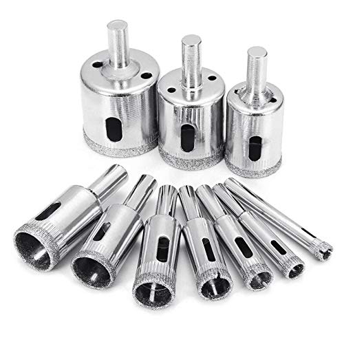 10Pcs Diamond Drill Bit Set (6-32mm) - Hollow Core Hole Saw for Glass, Tile & Ceramic - Carbon Steel with Diamond Coating - Perfect for DIY Projects & Home Renovations (Silver)