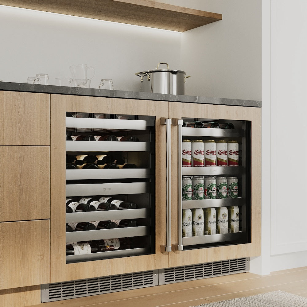 ZLINE 24 Inch Built-In Beverage Refrigerator with Glass Door - Panel Ready Design for Seamless Kitchen Integration - Perfect for Wine, Beer & Soda Storage in Home Bars, Basements & Entertainment Areas