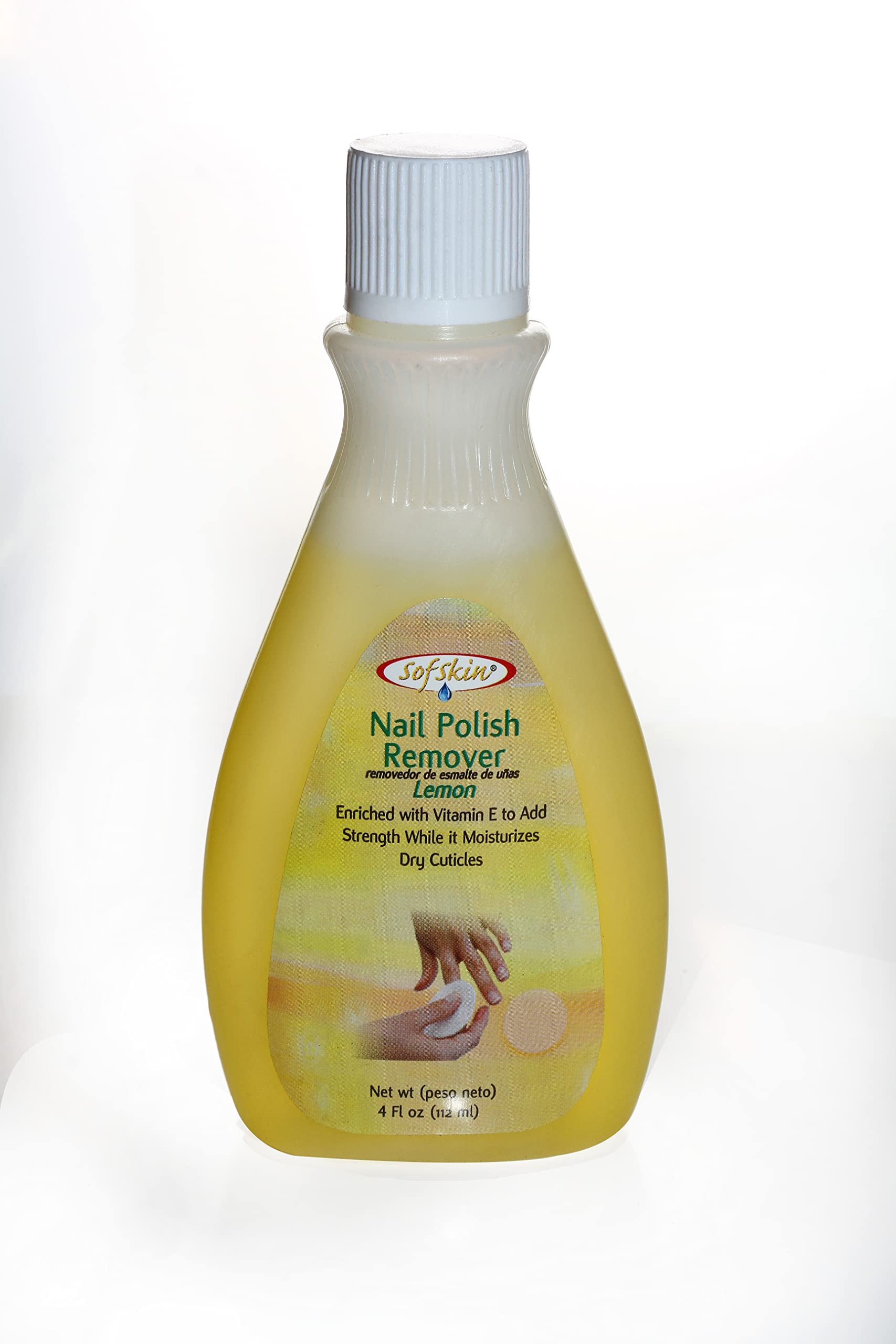 SOFSKIN (US Brand) Acetone Nail Polish Remover with Cuticle Moisturizer - Lemon Scented 3.8oz (112ml) for Professional Salon & At-Home Manicures
