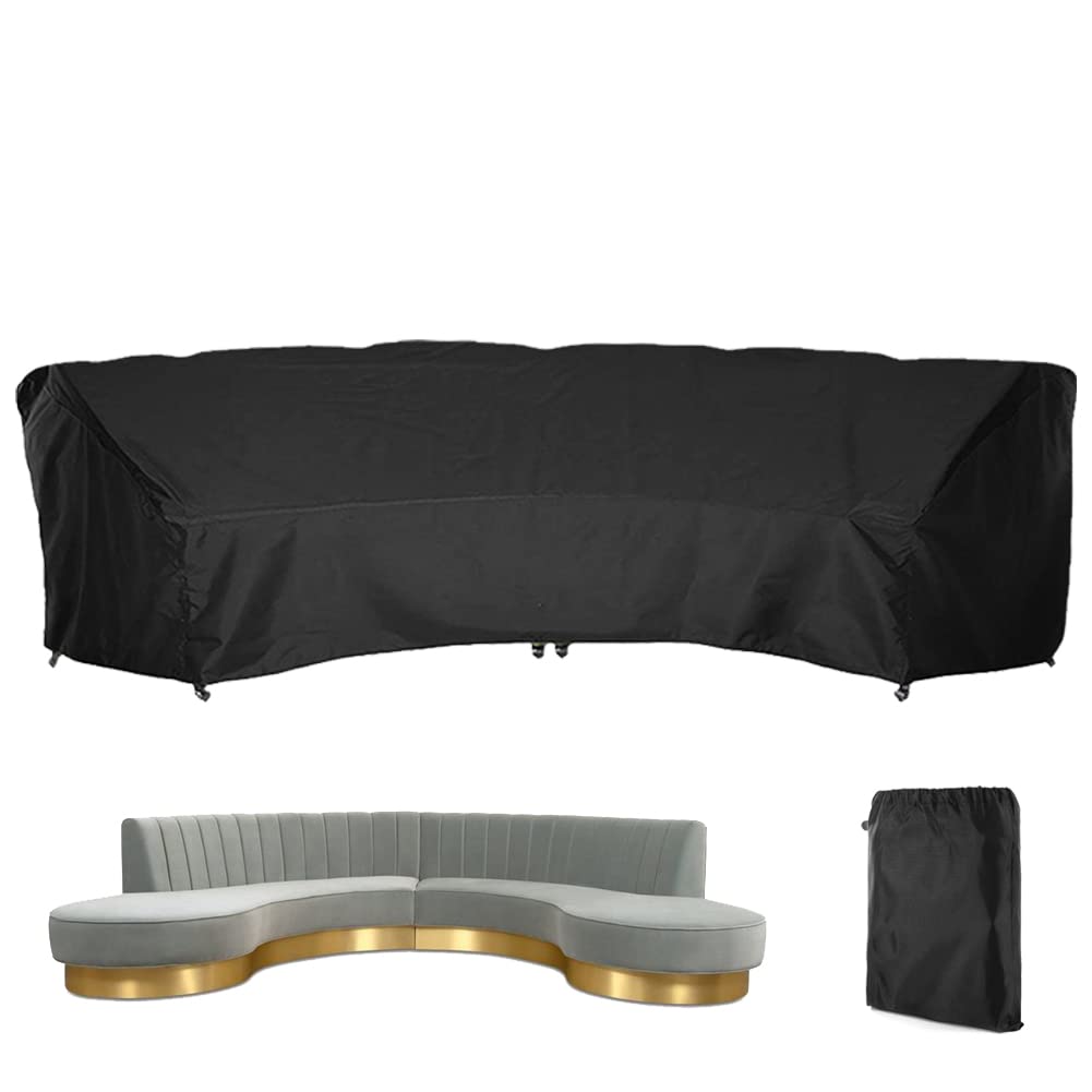 Waterproof Curved Sectional Sofa Cover - Half Moon Couch Protector with Windproof Elastic Cord for Outdoor Patio, Garden & Lawn Furniture | Weatherproof & Durable