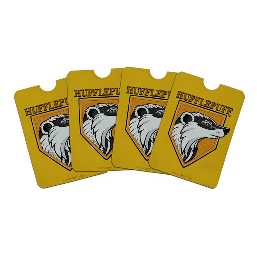 Harry Potter Hufflepuff Stained Glass Credit Card Holder - RFID Blocking Wallet Protector (Set of 4) - Perfect for Travel, Shopping & Magic Themed Collections