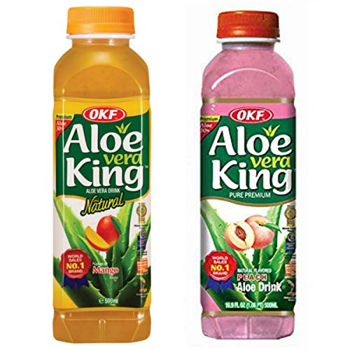 OKF Aloe Vera King Drink - Refreshing Mango & Peach Flavor, 16.9 fl oz (Pack of 20) | Hydrating Aloe Beverage for Summer, Parties & Healthy Lifestyle