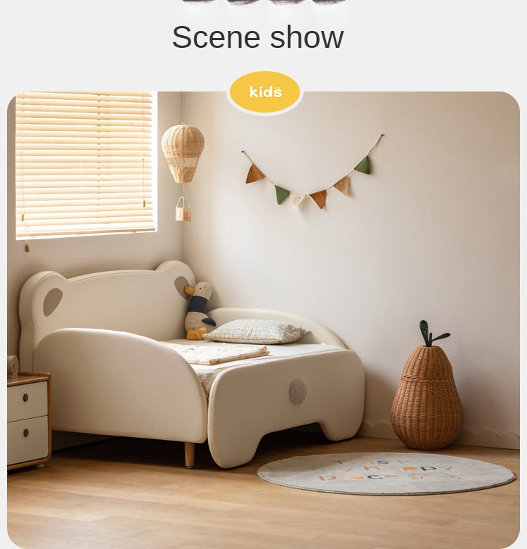 Organic Birch Solid Wood Retractable Kids Bed with Genuine Leather - Perfect for Toddler Rooms, Daycare Centers & Small Spaces