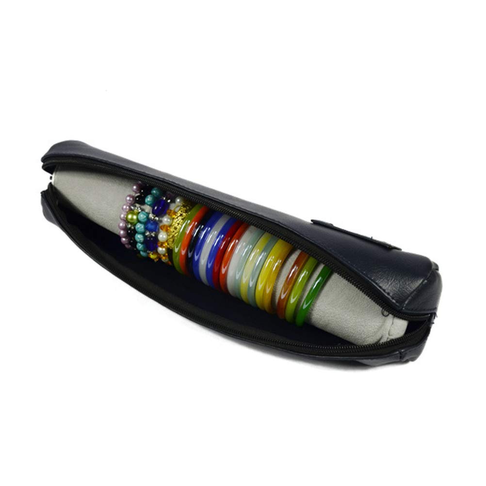 DOITOOL PU Leather Bracelet Storage Bag - Jewelry Organizer Pouch for Bangles, Watches & Accessories - Dark Blue Cover with Grey Sponge Roll - Perfect for Travel, Retail Display & Home Organization