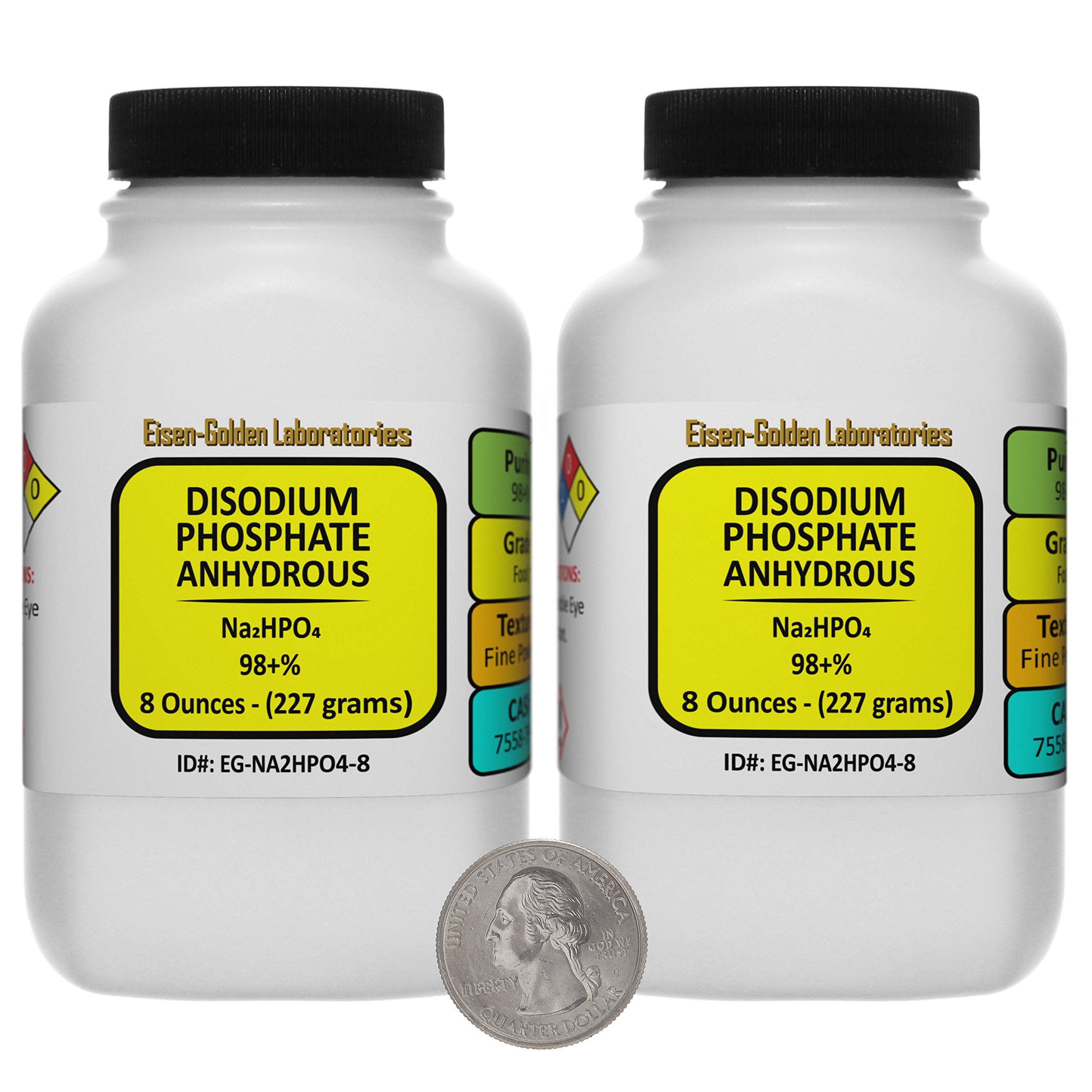 Food Grade Disodium Phosphate (Na2HPO4) 98% Pure Powder - 1 lb (Two Bottles) - Ideal for Food Additive, Baking, pH Buffer & Laboratory Use
