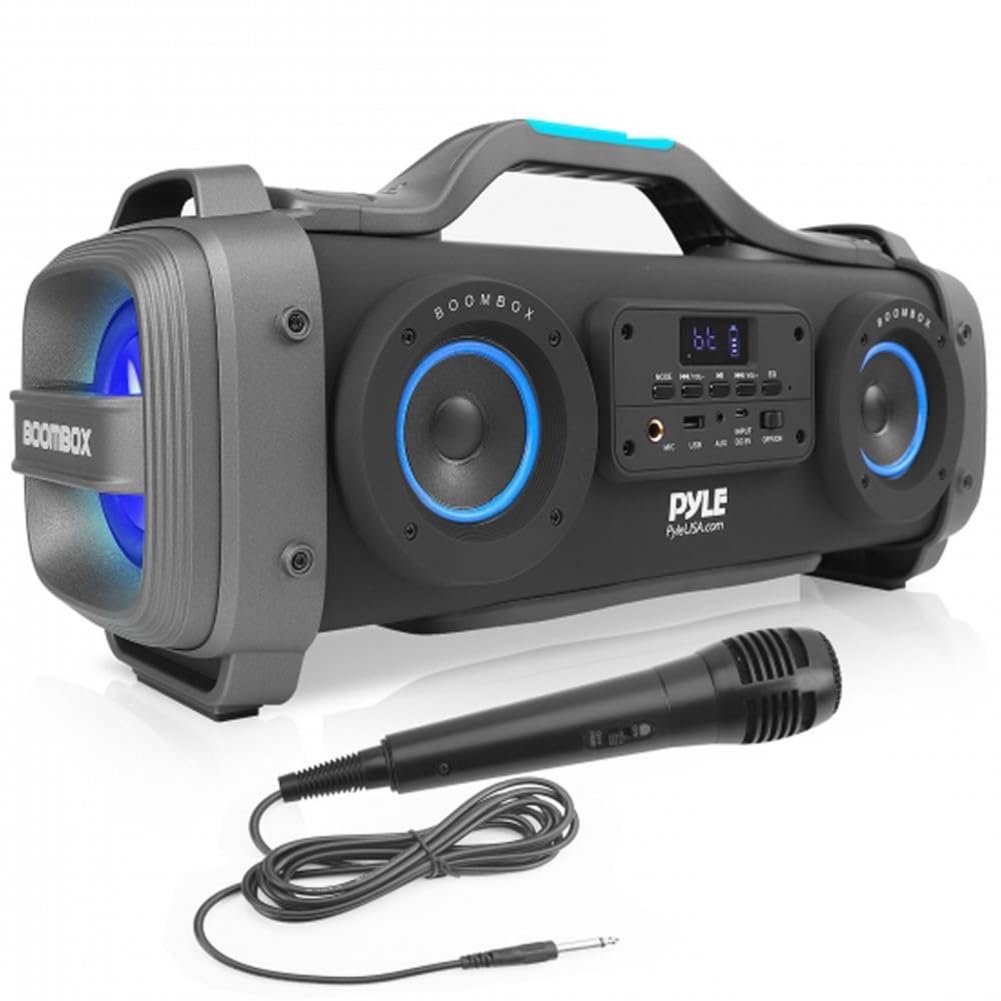 Pyle Wireless Portable Bluetooth Boombox Speaker - 800W Rechargeable Loud Stereo System with AUX, USB, 1/4