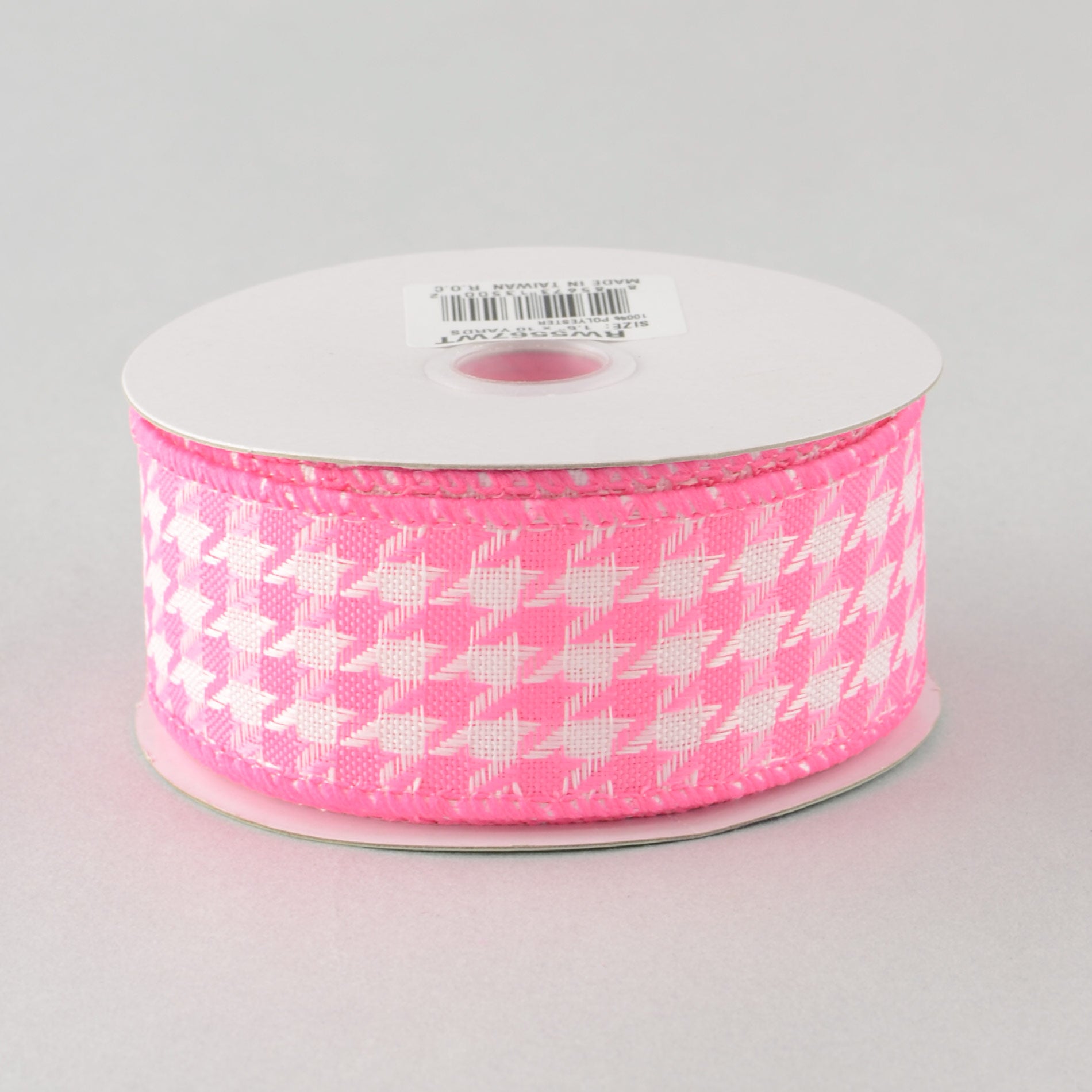 1.5 Inch Pink & White Houndstooth Ribbon - 10 Yards Bulk Roll for Gift Wrapping, Crafts, Hair Bows, and DIY Decorations