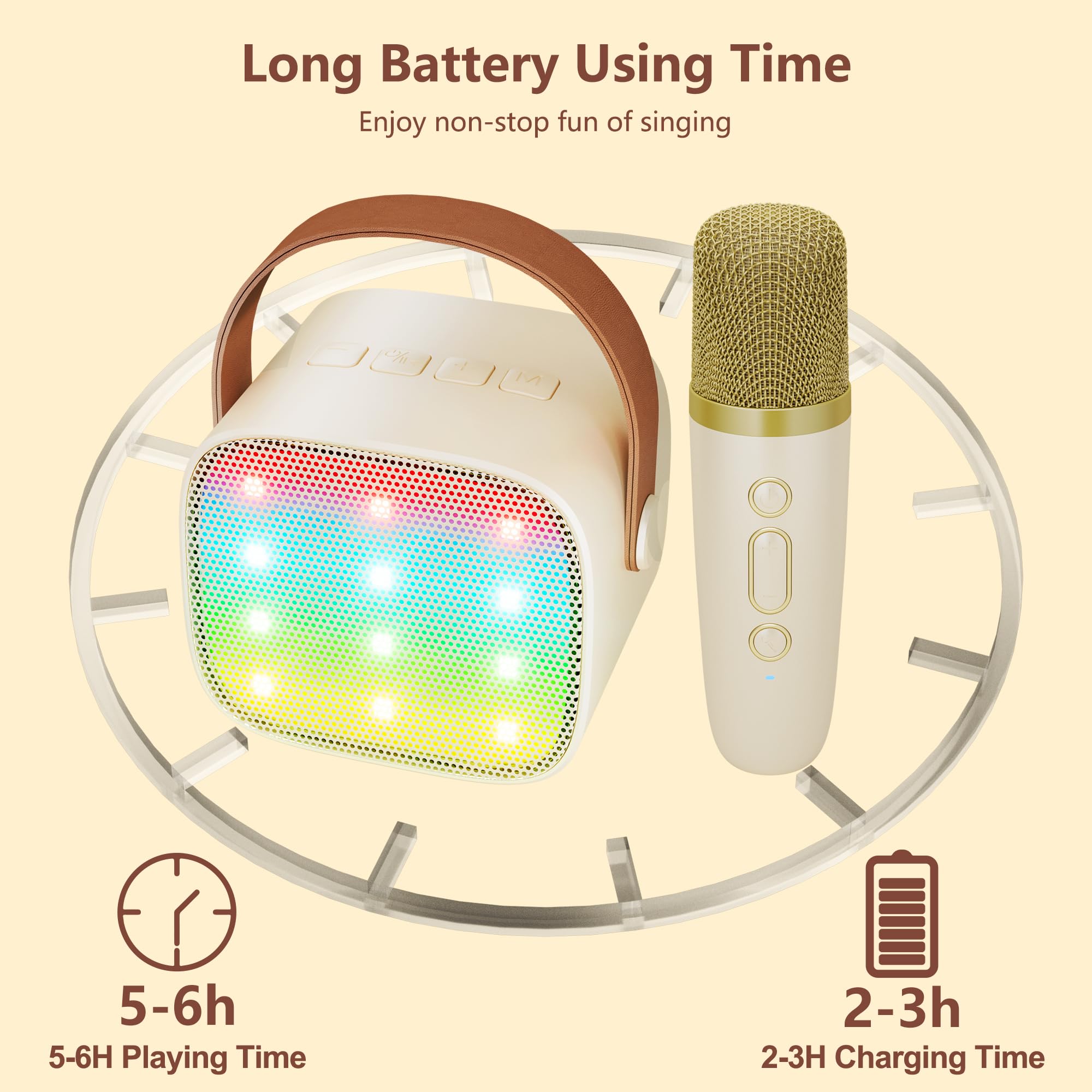 BONAOK Wireless Kids Karaoke Microphone with Speaker - Rechargeable Mini Karaoke Machine for Girls & Boys, Fun Singing Toy for Parties & Playtime (Beige)