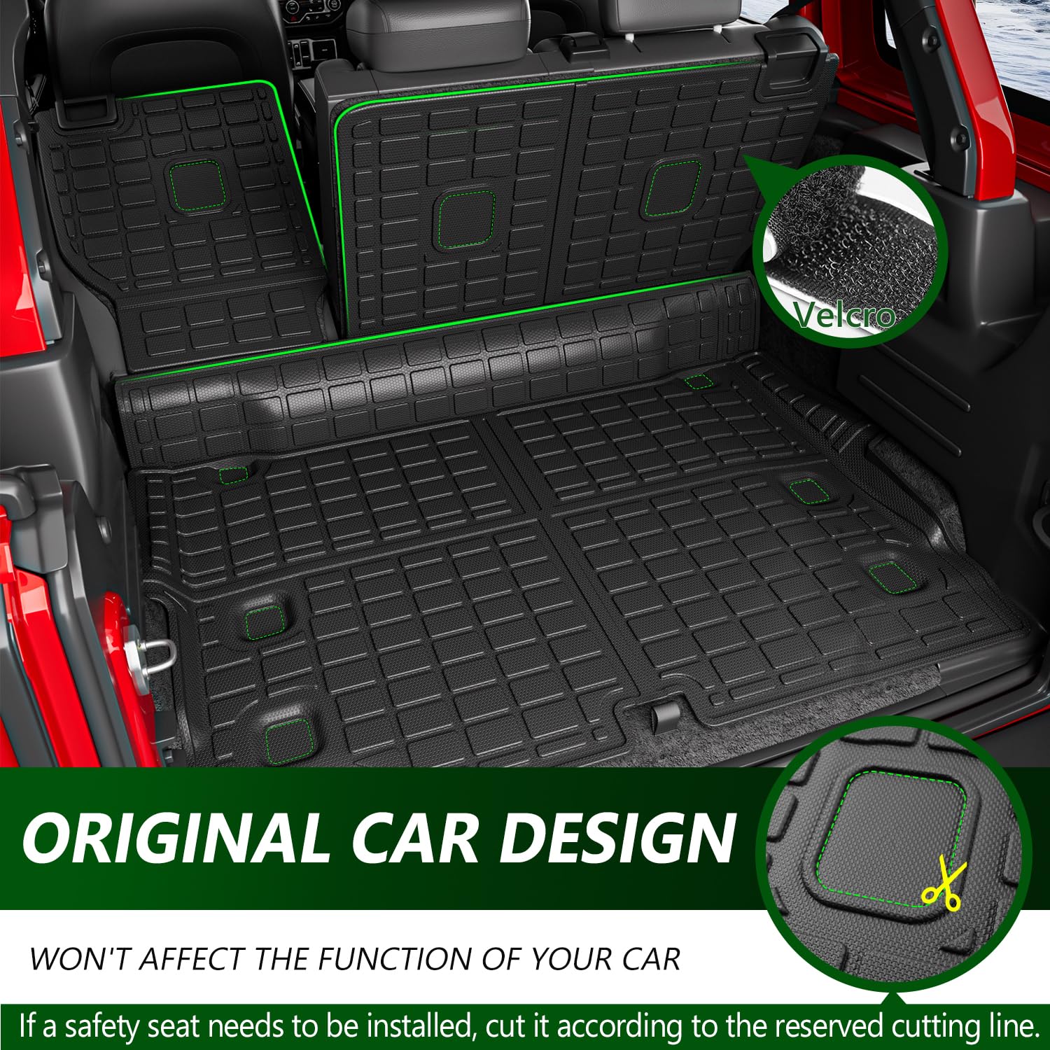 Premium TPE Cargo Liner & Backrest Mat for 2021-2024 Jeep Wrangler JL 4XE 4-Door - Heavy Duty Protection for Rear Cargo Area - Perfect for Off-Roading, Camping, and Daily Use