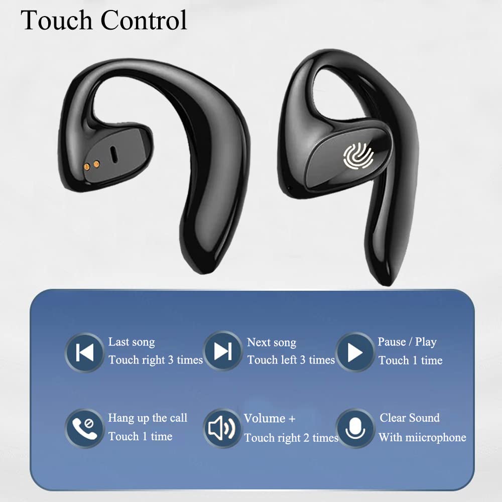 F2 Wireless Earbuds Bluetooth 5.0 Headphones with Active Noise Cancellation (ANC), Open Ear Design, Touch Control, 36H Playtime for Running, Gym, Work & Travel - S900-Black