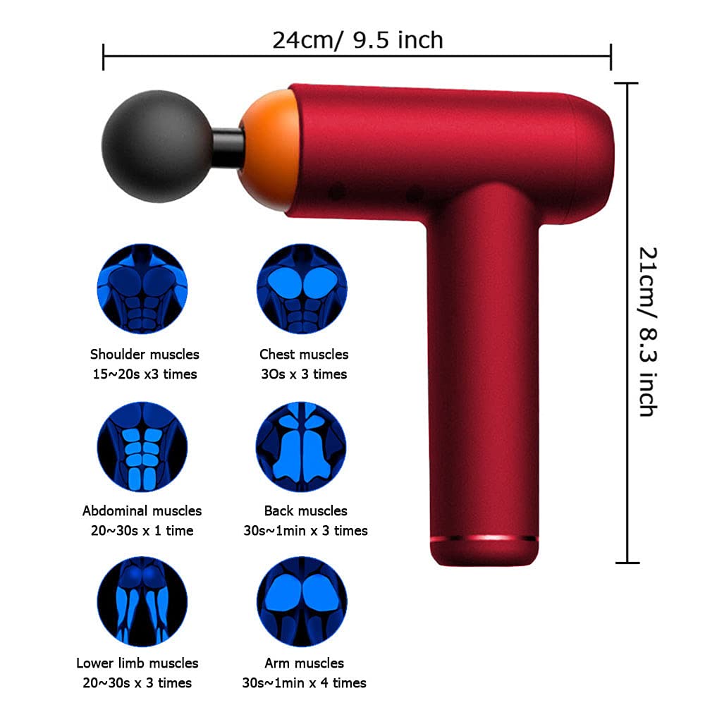 **Cordless Deep Tissue Massage Gun - Portable Percussion Massager for Muscle Pain Relief, Shoulder Relaxation & Stiffness - Quiet Fascia Gun for Athletes & Recovery (Red) - Perfect for Post-Workout, Travel & Home Use**