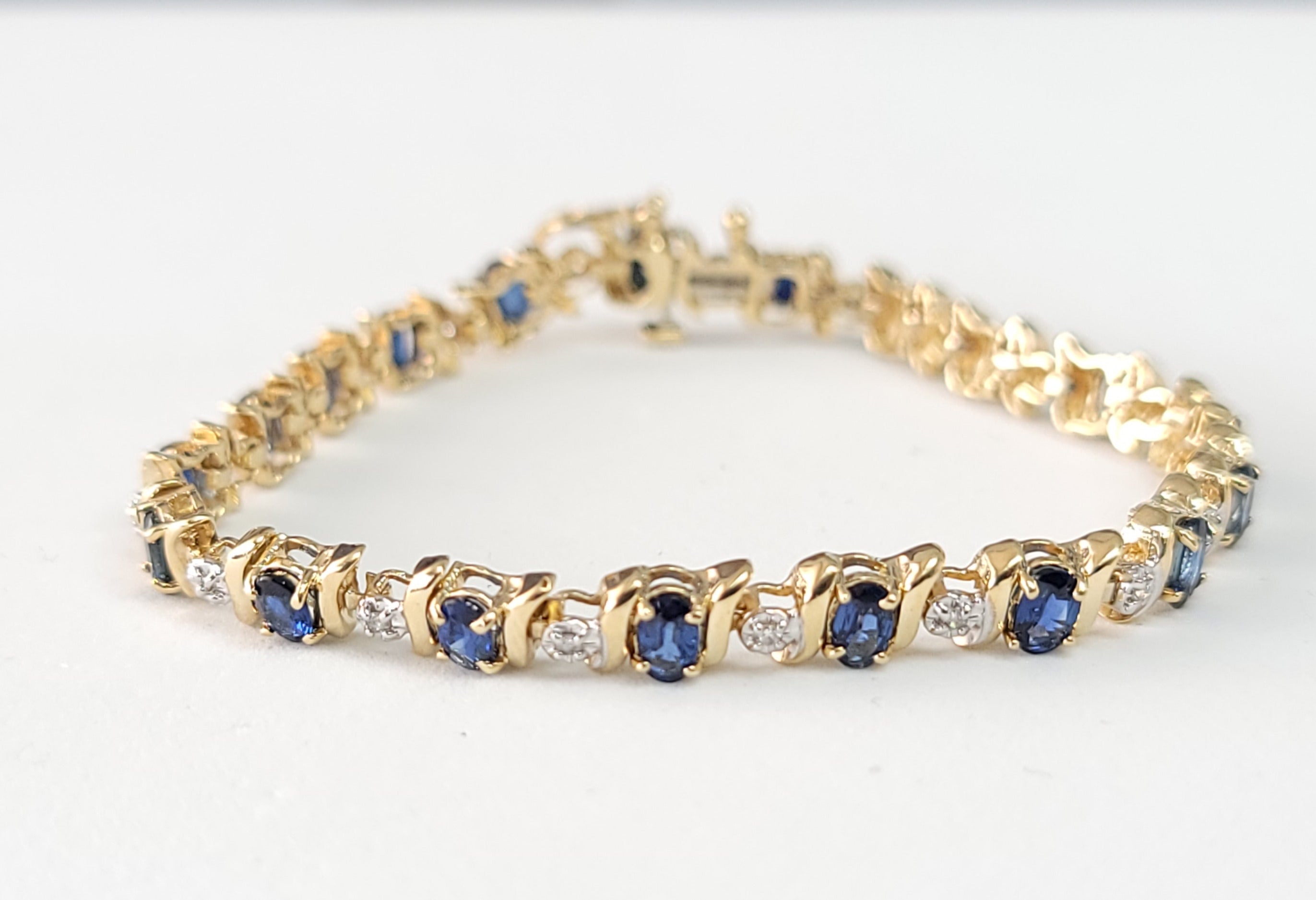14K Yellow Gold Oval Sapphire & Diamond Tennis Bracelet for Women - Elegant Jewelry Gift for Anniversary, Wedding & Special Occasions