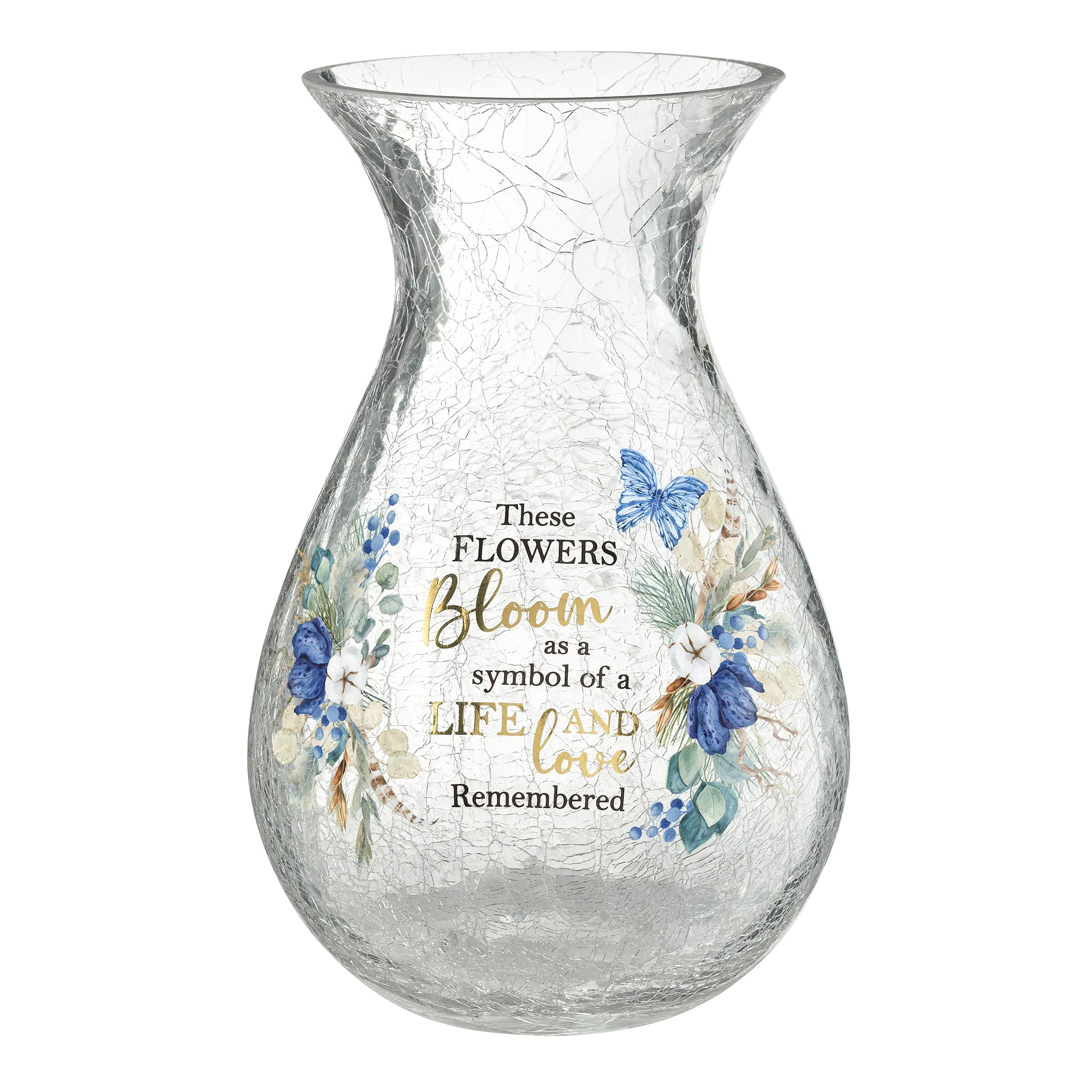 Lillian Rose Crackle Glass Memorial Vase - Engraved Sympathy Verse for Funeral, Memorial Service & Home Decoration - Elegant Floral Display for Condolences & Remembrance
