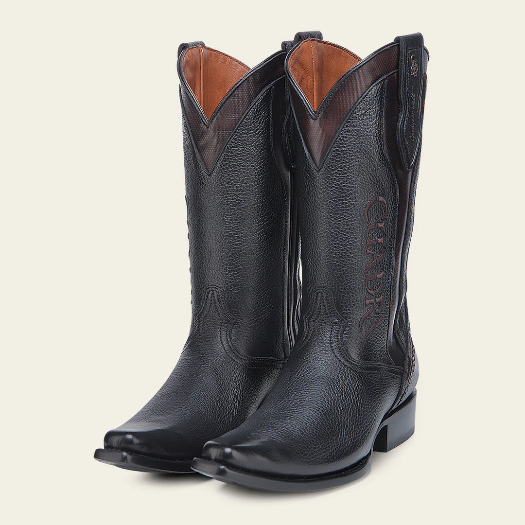 Men's Cuadra Black Dress Cowboy Deer Leather Boots - Western Style Riding Boots for Country, Rodeo & Casual Wear