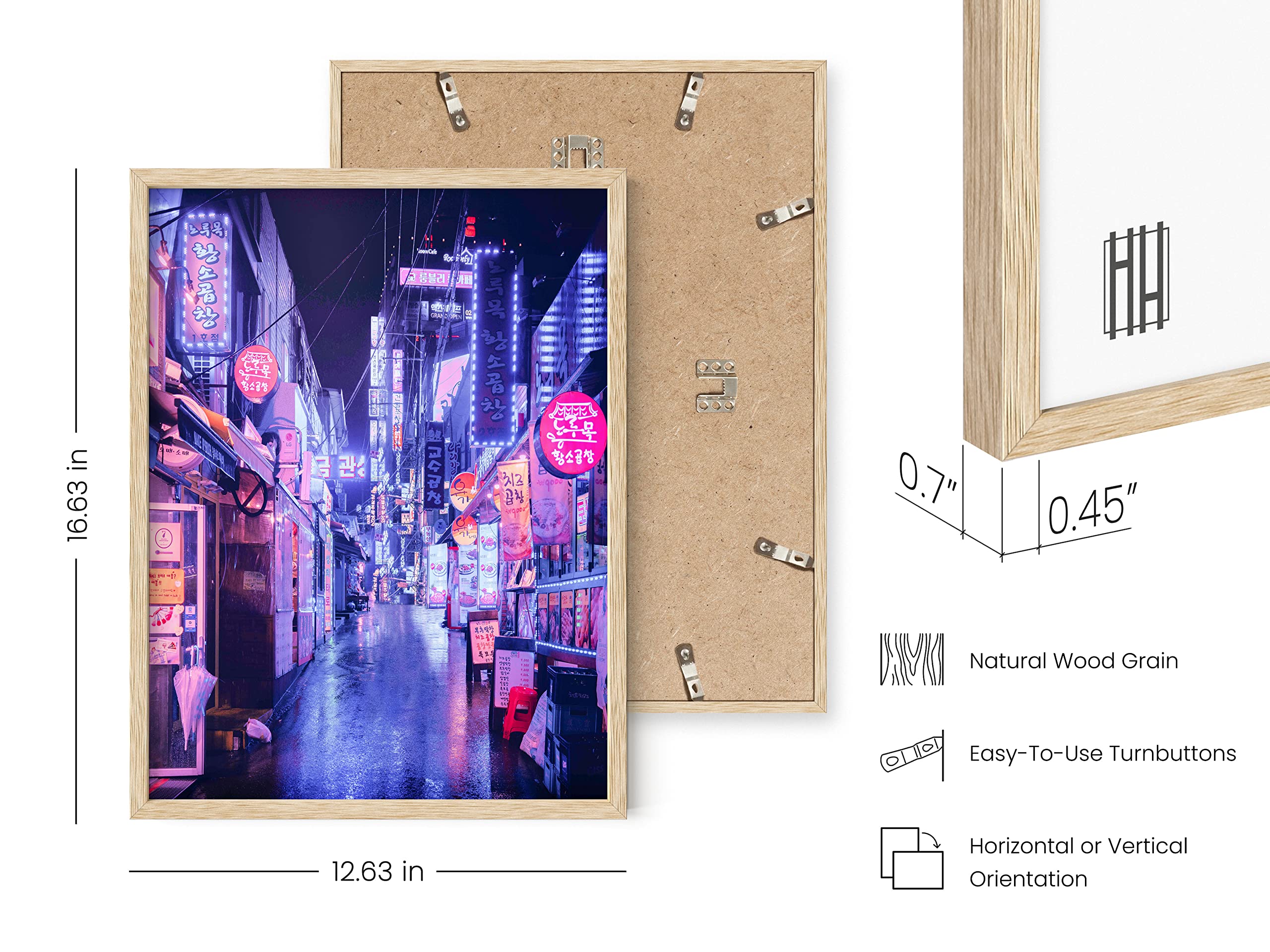 RipGrip Neon Seoul Korea Cityscape Wall Art Poster - 12x16 Inches Beige Framed Aesthetic Print for Teen Boys Bedroom Decor | Urban Street Style Dorm Room & Office Wall Decoration