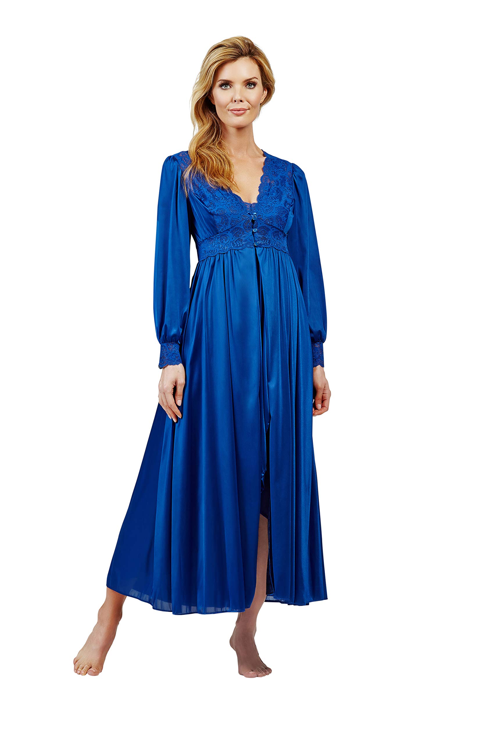 Shadowline Women's Nightgown and Robe Peignoir Set - Silhouette Nylon Long Sleep Dress with High-Low Hem - Perfect for Bridal Lingerie, Honeymoon, Anniversary Gifts & Relaxing at Home