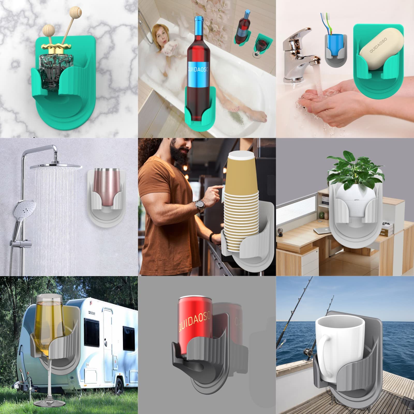 Shower Cup Holder - Wall Mounted Silicone Drink Holder for Wine Glasses, Beer Bottles & Drinks - Multi-Functional Bathroom Accessory for Bathtub, Shower & Poolside - Perfect Gift Idea (Grey)
