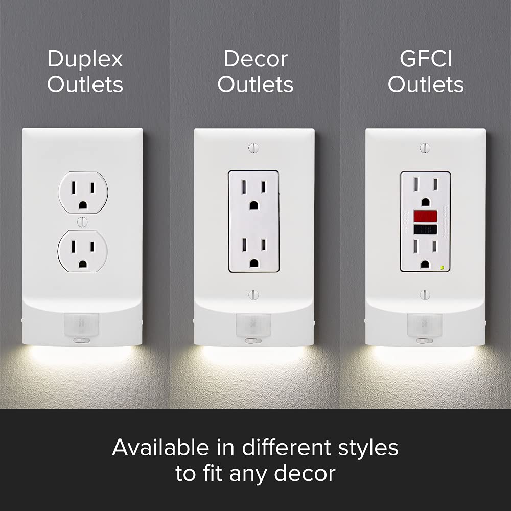 SnapPower 4 Pack Motion Sensor LED Night Light for Duplex Outlets - Auto On/Off Wall Plate Light with Bright/Dim/Off Options - Ideal for Hallways, Bedrooms & Bathrooms (Black)