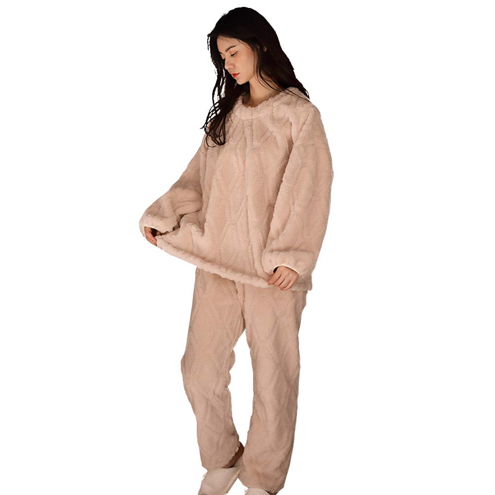Soft Coral Fleece Women's Pajama Set - Elegant 2-Piece Warm & Cozy Sleepwear for Winter Nights, Loungewear, and Relaxing at Home