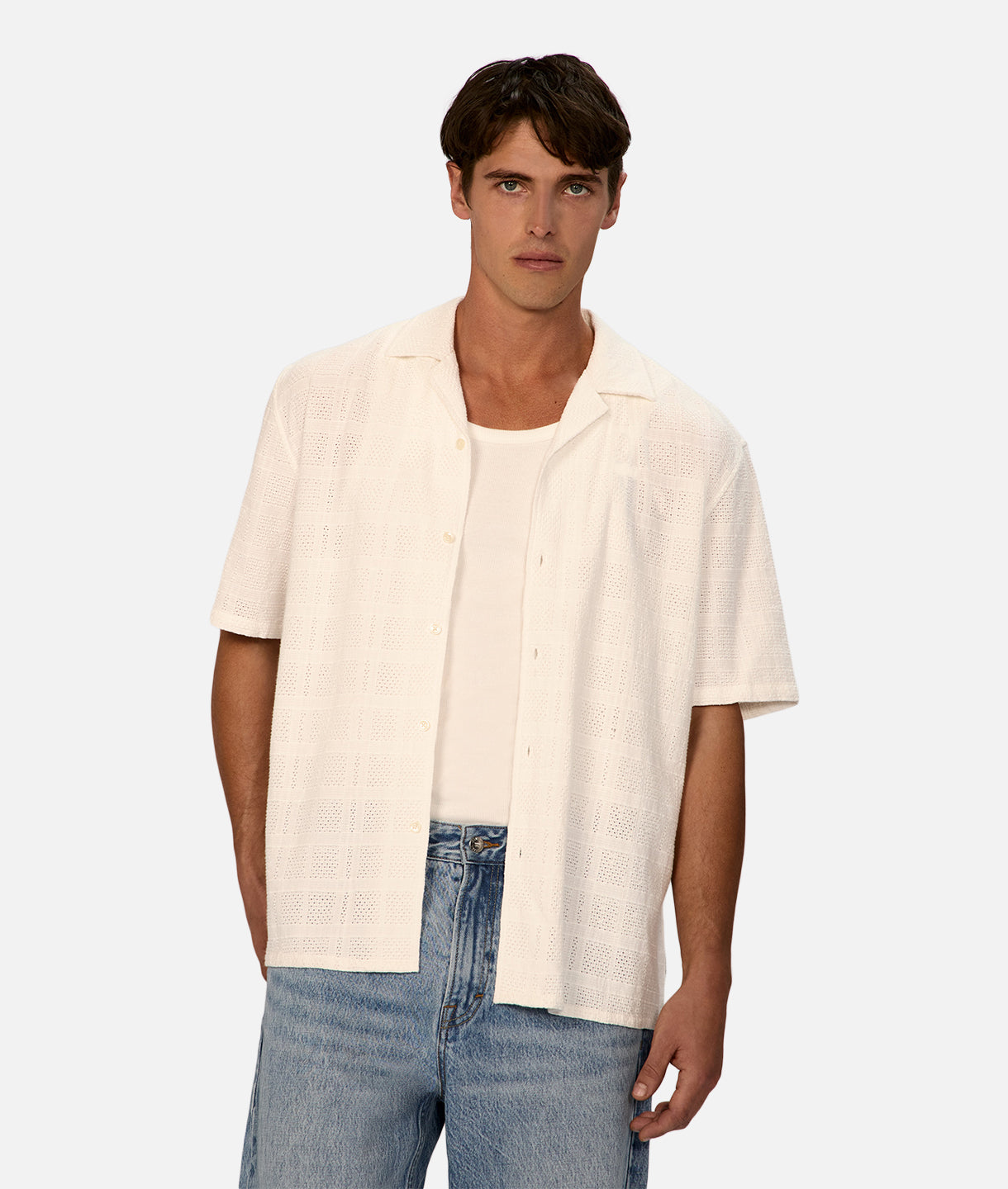 Venty Short Sleeve Shirt for Men - Breathable Cotton Casual Tee in Off White | Perfect for Summer Outfits, Beach Wear & Everyday Comfort