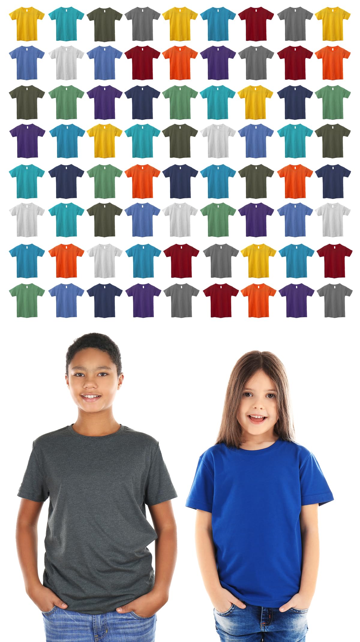 BILLIONHATS 72 Pack Kids Cotton T-Shirts Bulk - Wholesale Unisex Children's Tees for Boys & Girls - Assorted Colors - Perfect for School, Summer Camp & Family Matching Outfits