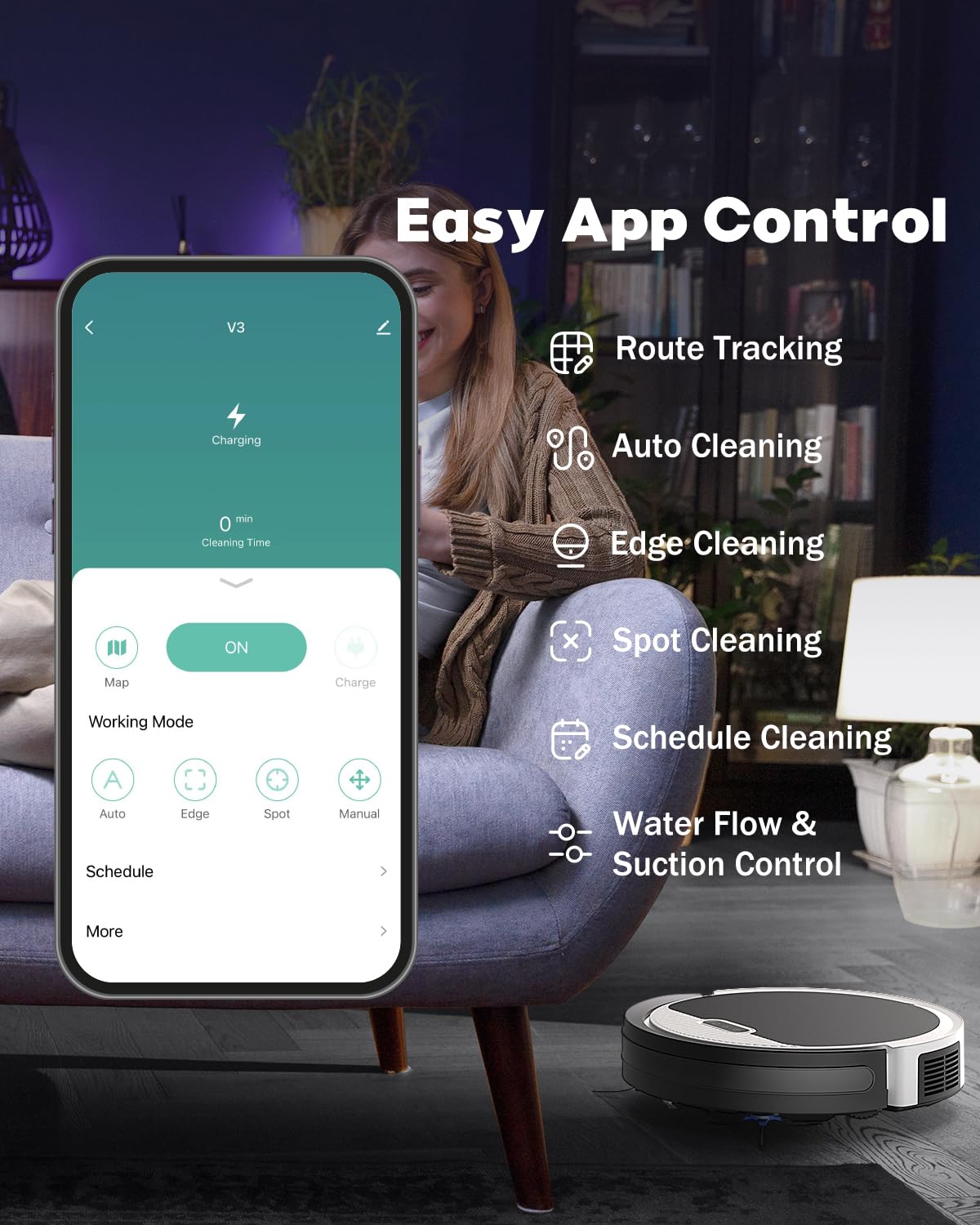 V3 2-in-1 Robot Vacuum and Mop Combo with 5000Pa Strong Suction, WiFi/Alexa/App/Remote Control, Self-Charging - Perfect for Pet Hair, Hard Floors & Carpets - Smart Home Cleaning for Busy Families & Pet Owners