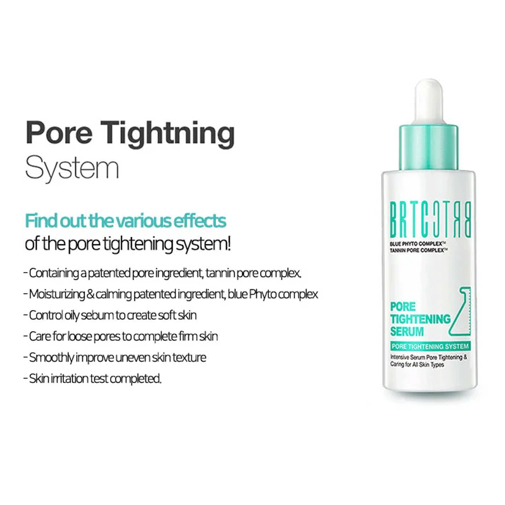 BRTC Pore Tightening Serum 60ml - Korean Skincare for Oily & Acne-Prone Skin | Minimizes Pores & Controls Shine | Perfect for Daily Skincare Routine & Makeup Prep