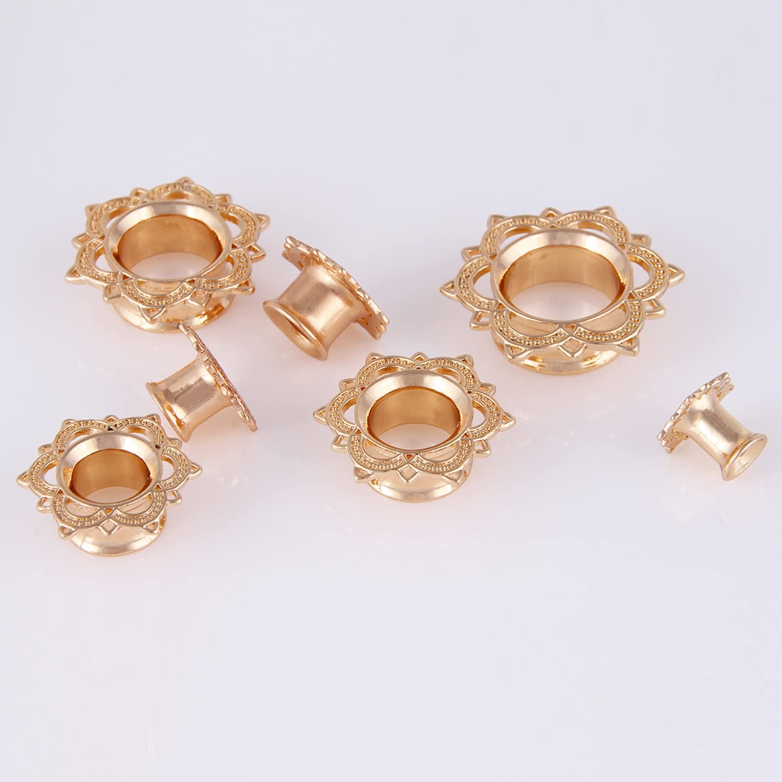 Gualiy 2PCS Stainless Steel Ear Tunnels & Ear Plugs - Vintage Flower Edge Ear Gauges for Women | Perfect for Stretching, Body Jewelry & Alternative Fashion