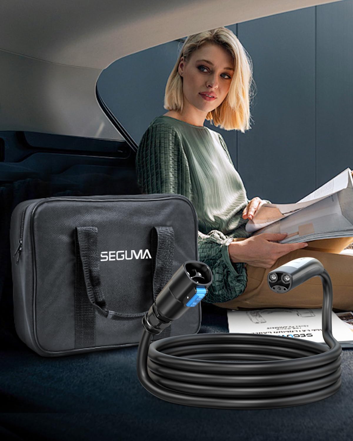 40Amp 21ft 240V EV Charger Extension Cable - NACS Compatible for Tesla Model Y/X/3/S/Cyber-truck - Level 1 & 2 Charging - Perfect for Home, Garage & Road Trip Charging