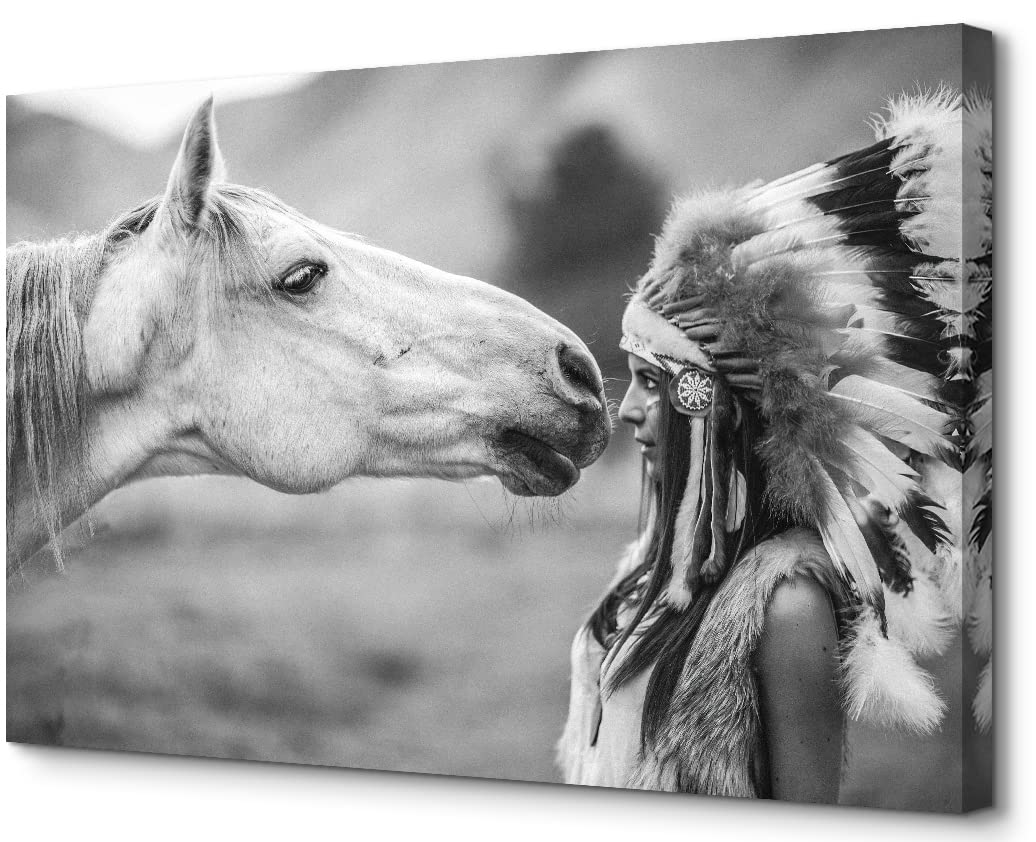 Authentic Native American Wall Art - Handcrafted Framed Indian Horse Painting, 28''H x 40''W - Perfect for Bedroom, Living Room & Office Decor - Easy to Hang Tribal Home Décor