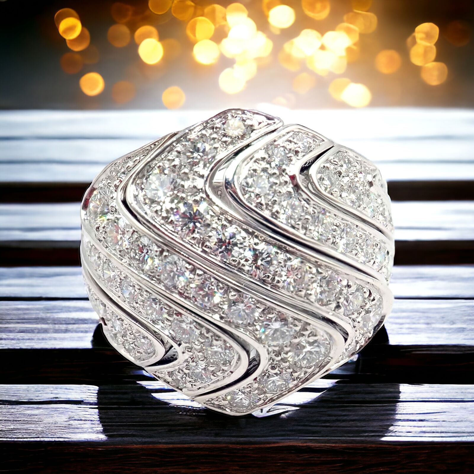 Authentic Cartier 18k White Gold Diamond Waves Large Ring - Luxury Jewelry for Women, Perfect for Weddings, Anniversaries & Special Occasions
