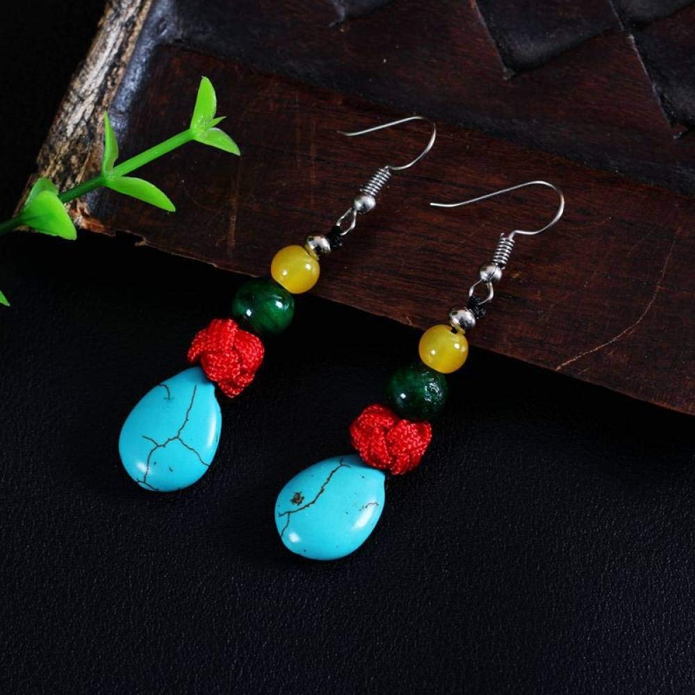Vintage Handmade Bohemian Earrings for Women - Long Tassel Dangle Earrings with Synthetic Turquoise Teardrop, Blue Ethnic Style Jewelry | Perfect for Festivals, Parties and Boho Fashion Outfits